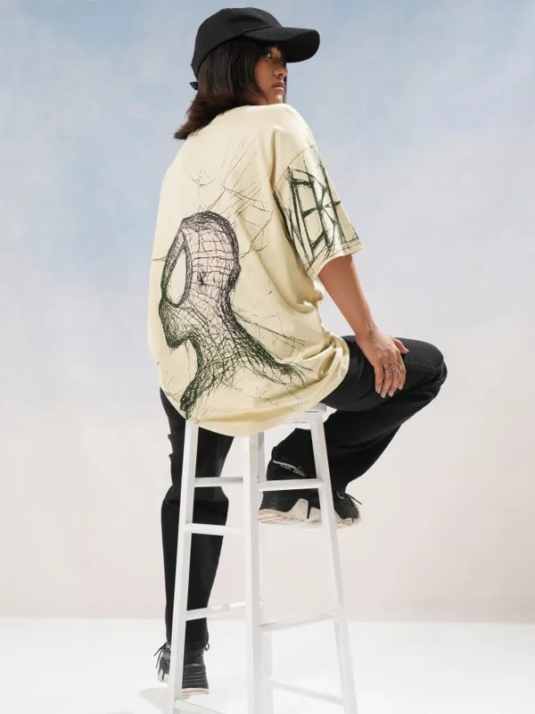 Marvel By Tokyo Talkies Women Beige Spider-Man Printed Round Neck T-Shirt