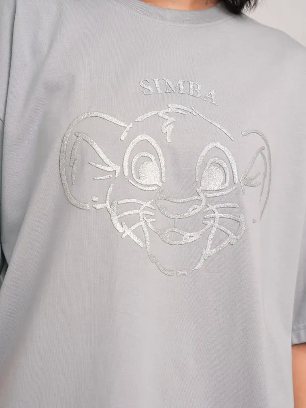 Disney By Tokyo Talkies Women Grey Simba Printed Round Neck T-Shirt