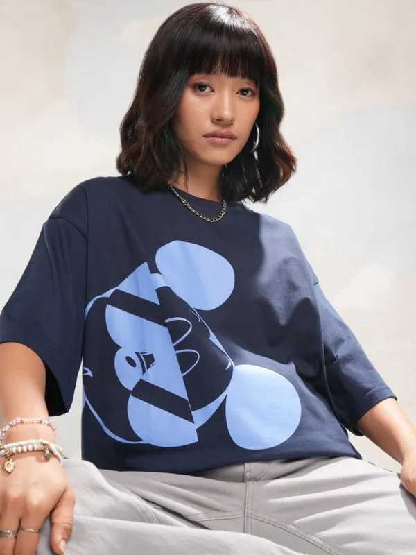 Mickey Mouse Printed Oversized Fit T-Shirt
