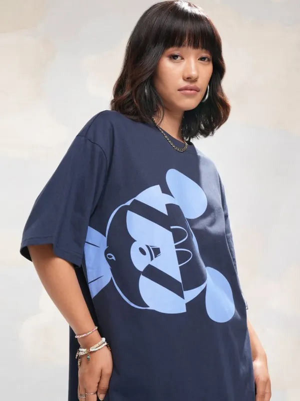 Disney By Tokyo Talkies Women Navy Blue Mickey Mouse Printed Round Neck T-Shirt