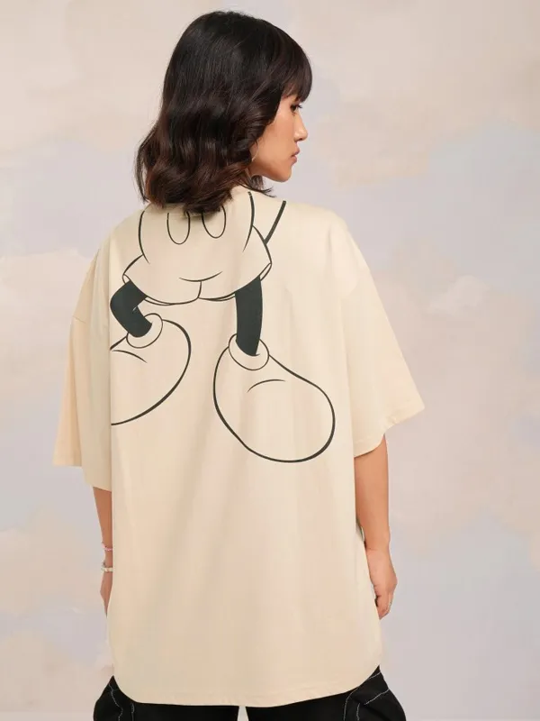 Disney By Tokyo Talkies Women Beige Mickey Mouse Printed Round Neck T-Shirt