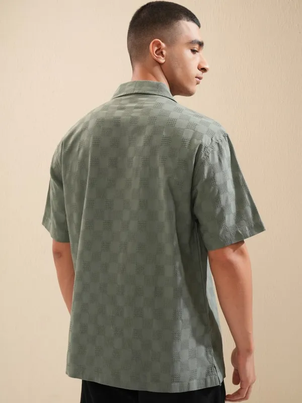 Highlander Men Green Textured Relaxed Fit Casual Shirt
