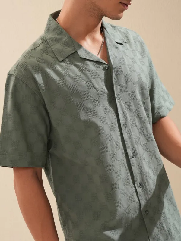 Highlander Men Green Textured Relaxed Fit Casual Shirt