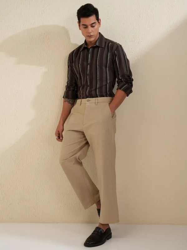 Locomotive Men Brown Striped Oversized Fit Casual Shirt