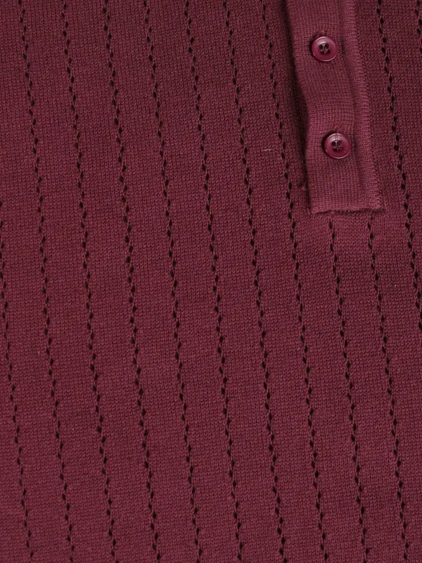 Highlander Men Maroon Self Design Polo T-Shirt
