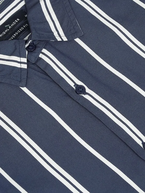 Highlander Men Blue Striped Oversized Fit Casual Shirt
