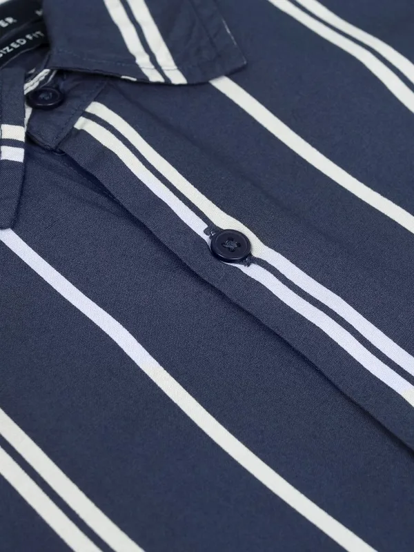 Highlander Men Blue Striped Oversized Fit Casual Shirt