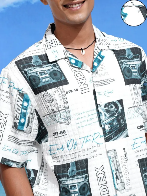 Highlander Men White Printed Boxy Casual Shirts