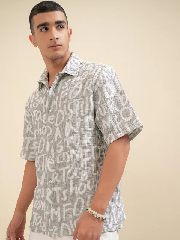 Highlander Men Tan Printed Boxy Fit Casual Shirt