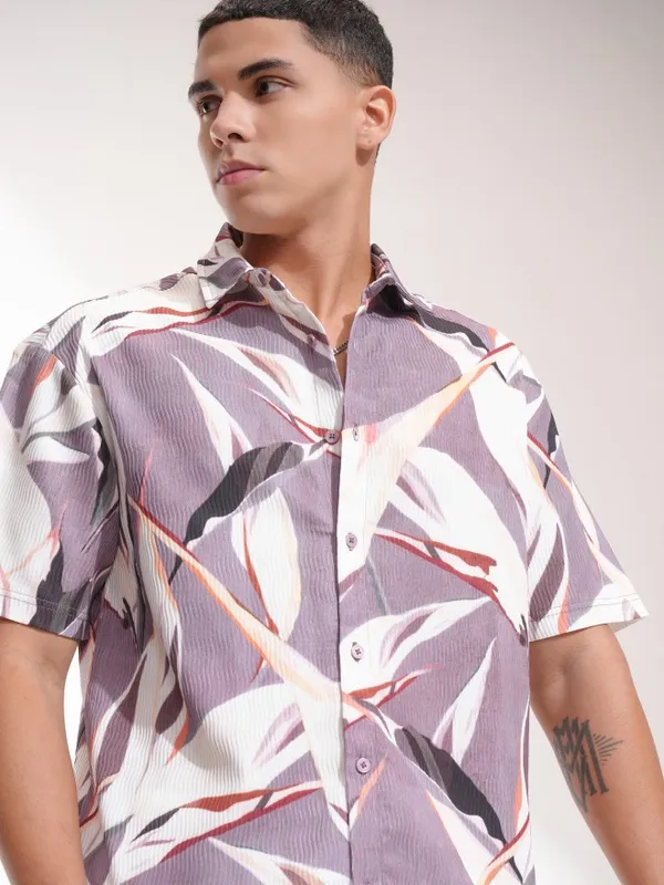 Highlander Men Purple Printed Relaxed Fit Casual Shirt