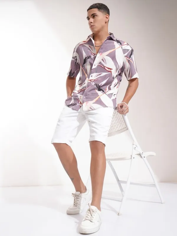 Highlander Men Purple Printed Relaxed Fit Casual Shirt