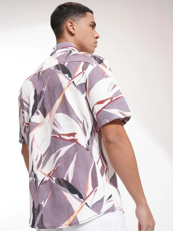 Highlander Men Purple Printed Relaxed Fit Casual Shirt