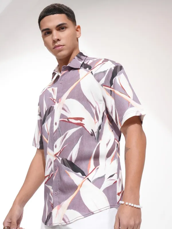 Highlander Men Purple Printed Relaxed Fit Casual Shirt