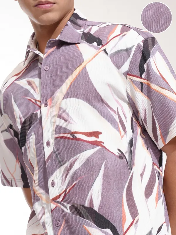 Highlander Men Purple Printed Relaxed Fit Casual Shirt