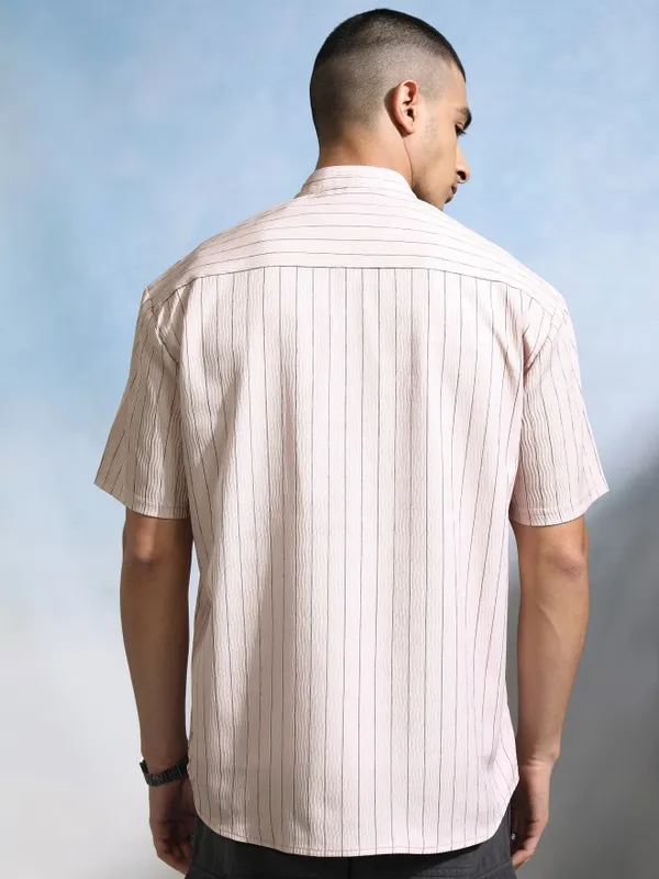 Highlander Men Peach Striped Relaxed Fit Casual Shirt