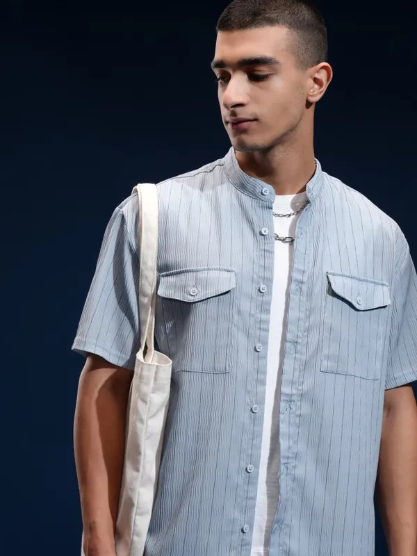 Highlander Men Blue Striped Relaxed Fit Casual Shirt