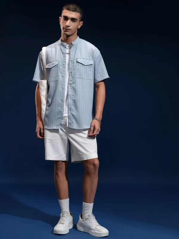 Highlander Men Blue Striped Relaxed Fit Casual Shirt