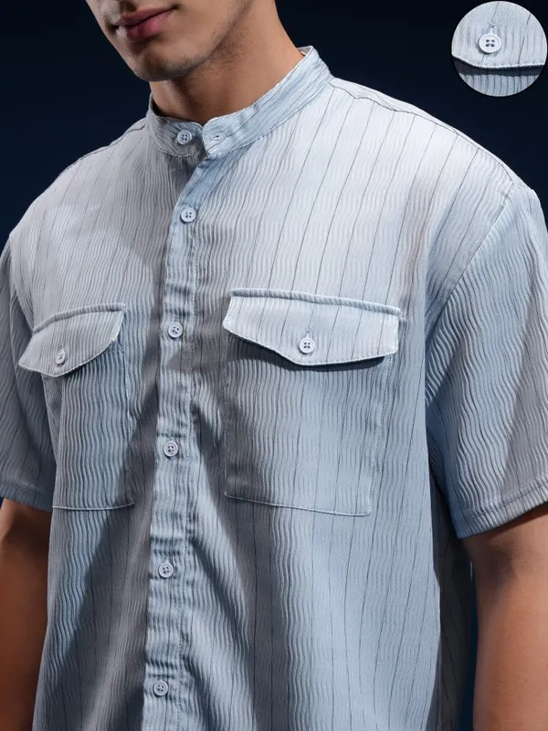 Highlander Men Blue Striped Relaxed Fit Casual Shirt