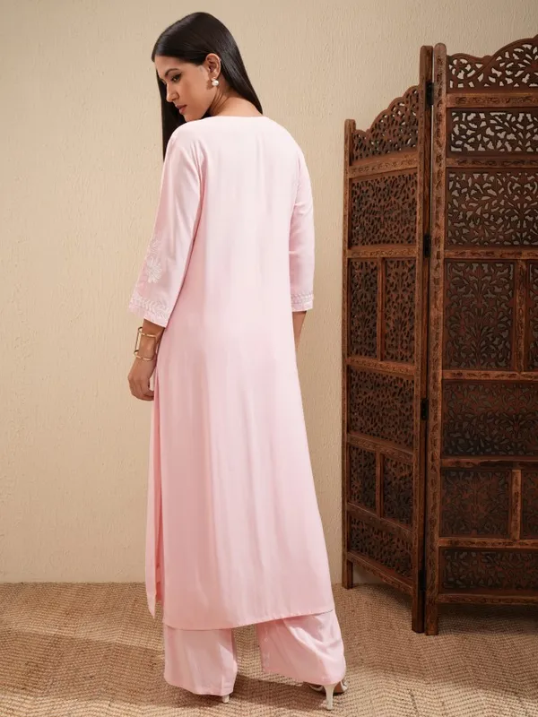 Vishudh Women Pink Embroidered Kurta With Palazzo