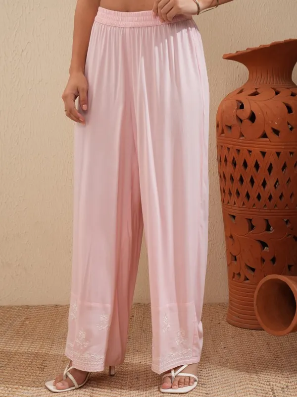 Vishudh Women Pink Embroidered Kurta With Palazzo