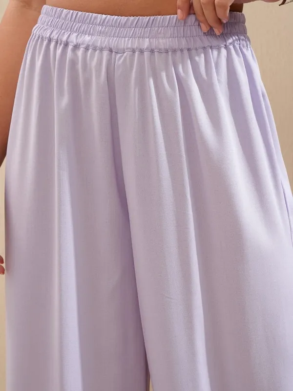 Vishudh Women Lavender Embroidered Kurta With Palazzo