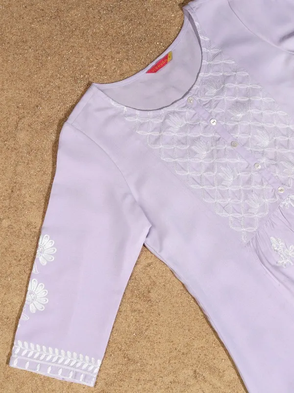 Vishudh Women Lavender Embroidered Kurta With Palazzo