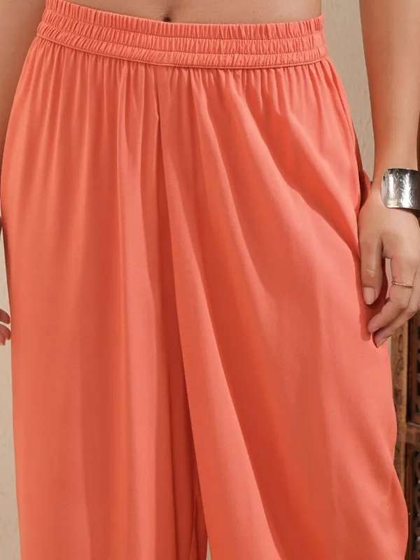 Vishudh Women Orange Embroidered Kurta With Palazzo