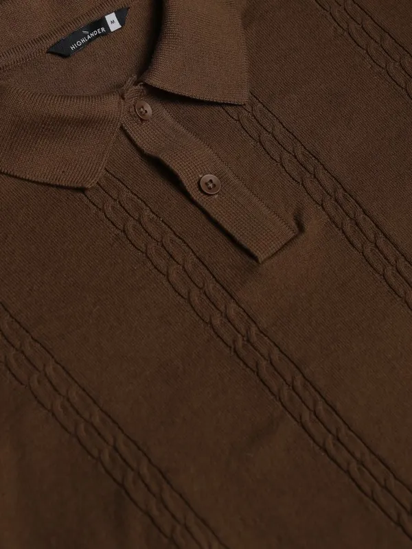 Highlander Men Brown Self Design Polo Collar T-Shirt
