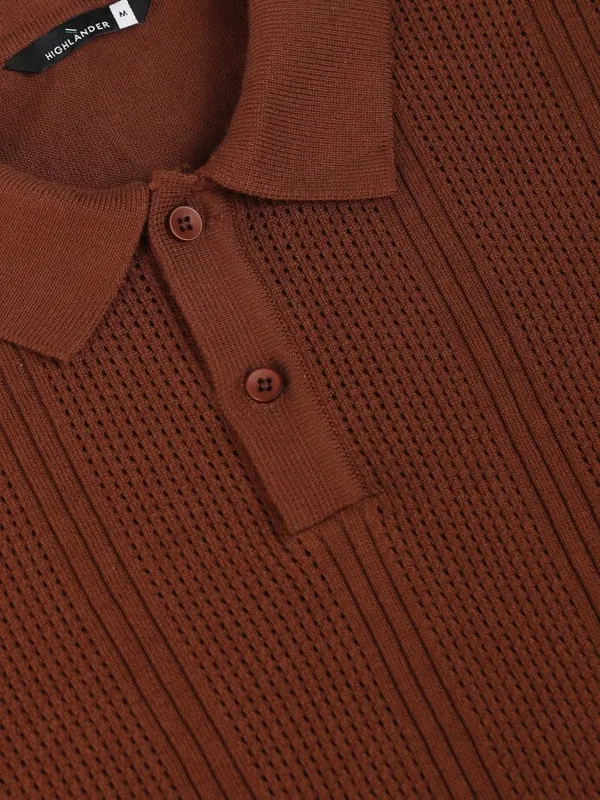 Highlander Men Brown Self Design Polo Collar T-Shirt