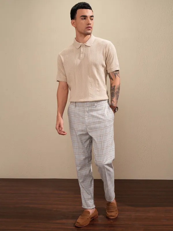 Highlander Men Beige Self Design Polo Collar T-Shirt