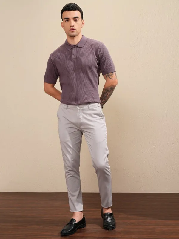 Highlander Men Purple Self Design Polo Collar T-Shirt