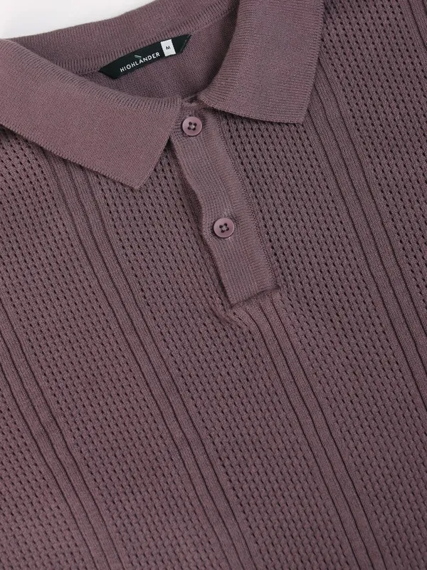 Highlander Men Purple Self Design Polo Collar T-Shirt