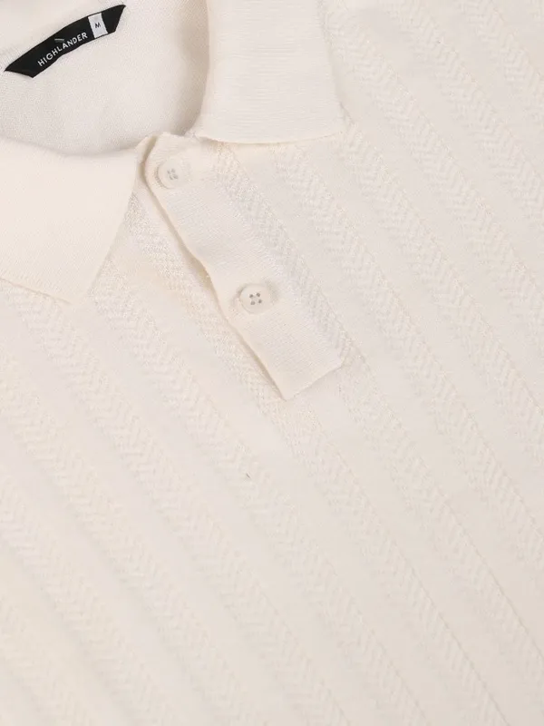 Highlander Men Off White Self Design Polo Collar T-Shirt
