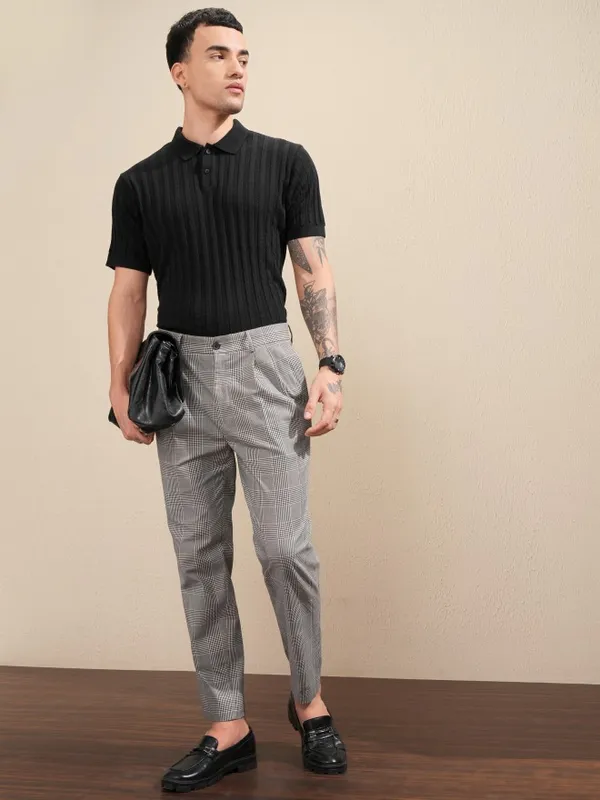 Highlander Men Black Self Design Polo Collar T-Shirt