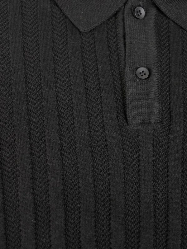 Highlander Men Black Self Design Polo Collar T-Shirt