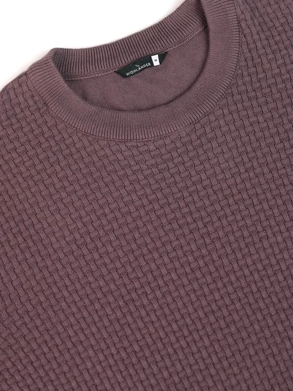 Highlander Men Purple Self Design Round Neck Relaxed Fit T-Shirt