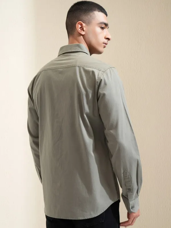 Ketch Men Olive Solid Slim Fit Casual Shirt