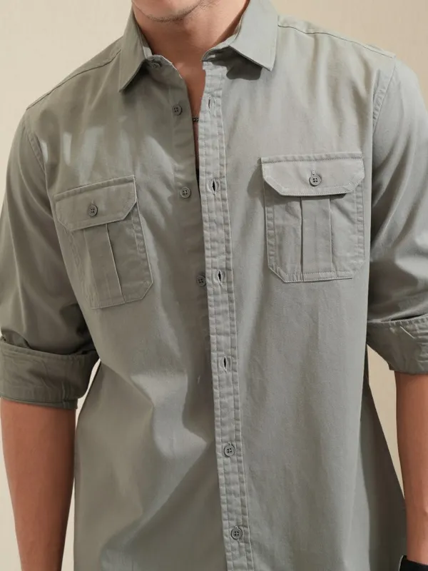 Ketch Men Olive Solid Slim Fit Casual Shirt