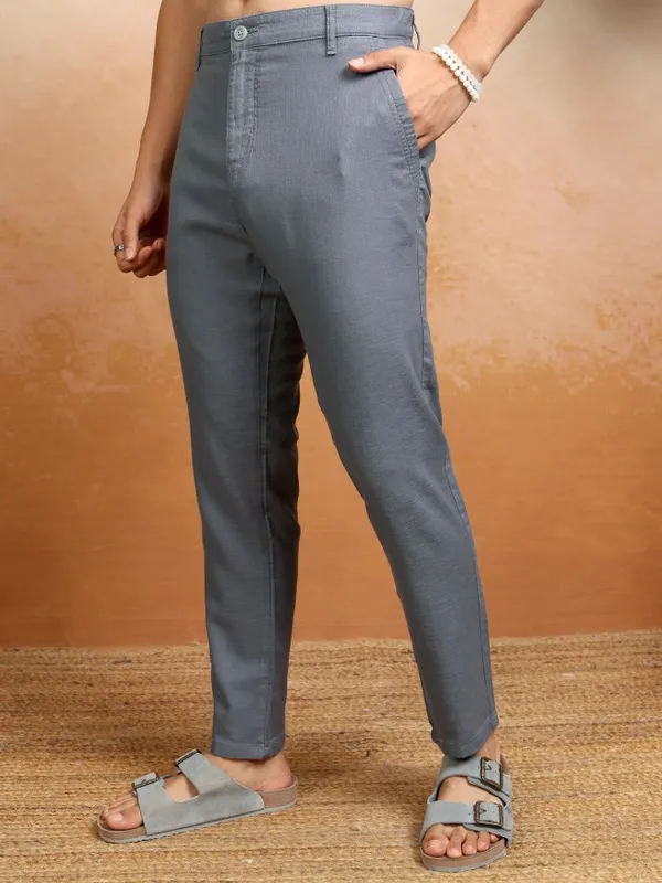 Highlander Men Grey Slim Fit Solid Formal Trouser