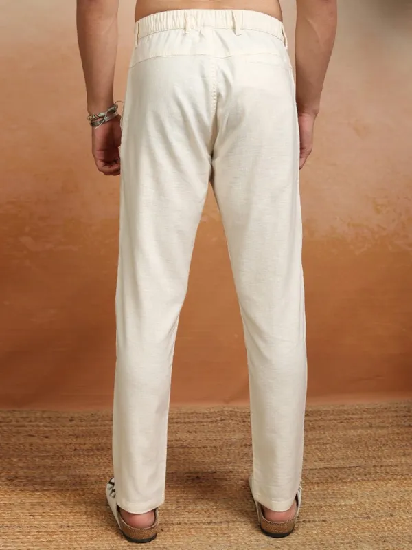 Highlander Men Beige Slim Fit Solid Formal Trouser