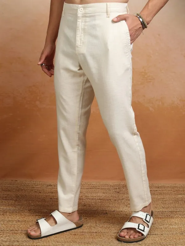 Highlander Men Beige Slim Fit Solid Formal Trouser