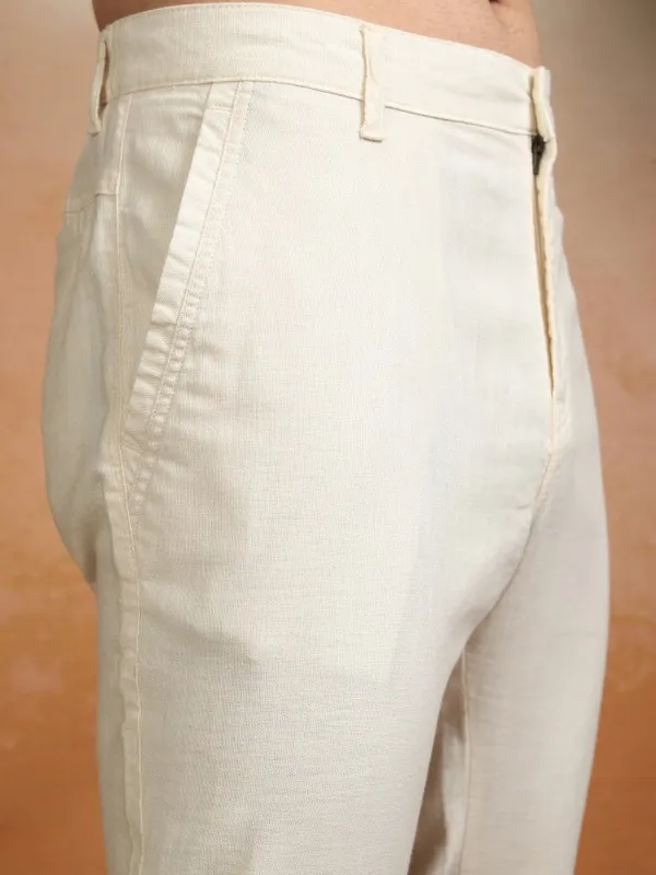Highlander Men Beige Slim Fit Solid Formal Trouser
