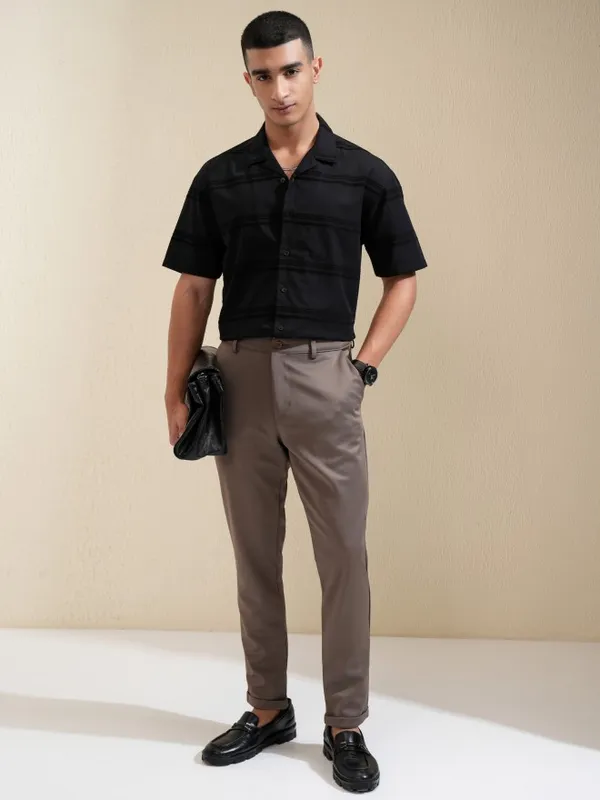 Highlander Men Black Striped Relaxed Fit Casual Shirt