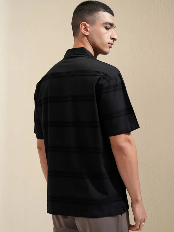 Highlander Men Black Striped Relaxed Fit Casual Shirt