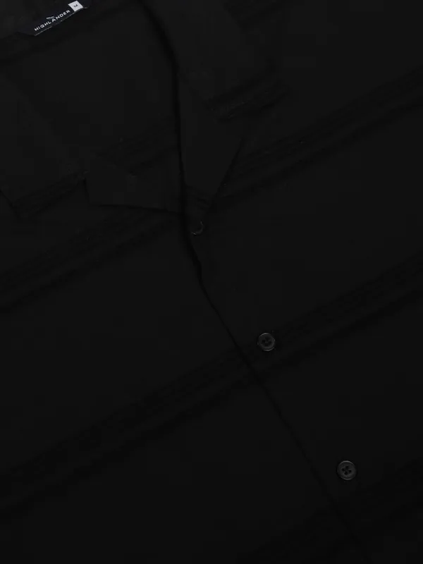 Highlander Men Black Striped Relaxed Fit Casual Shirt