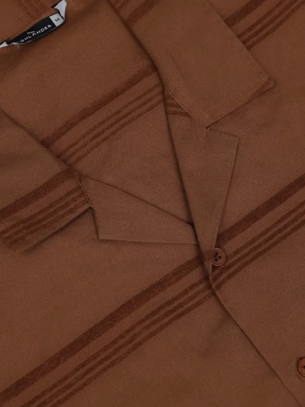 Highlander Men Brown Striped Relaxed Fit Casual Shirt