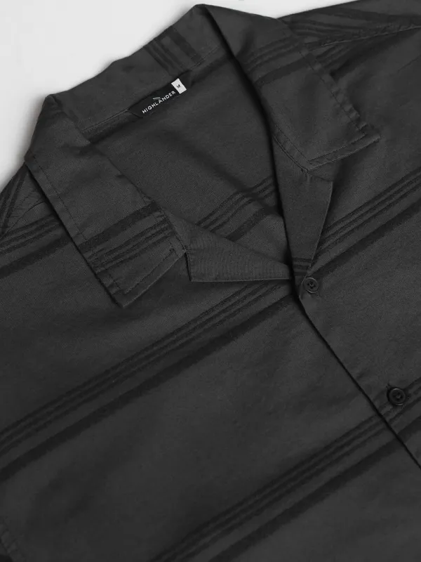 Highlander Men Grey Striped Relaxed Fit Casual Shirt