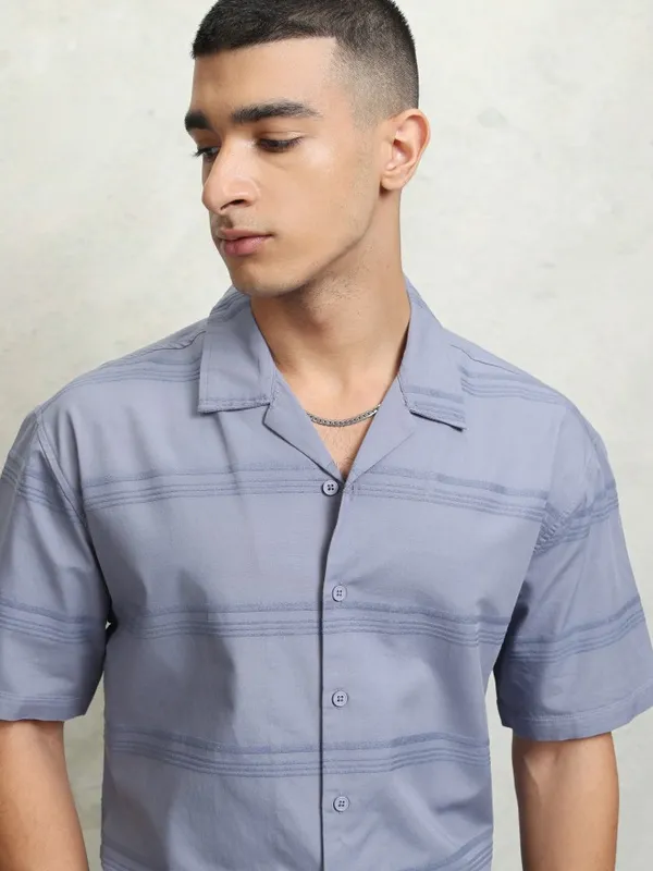Highlander Men Blue Striped Relaxed Fit Casual Shirt