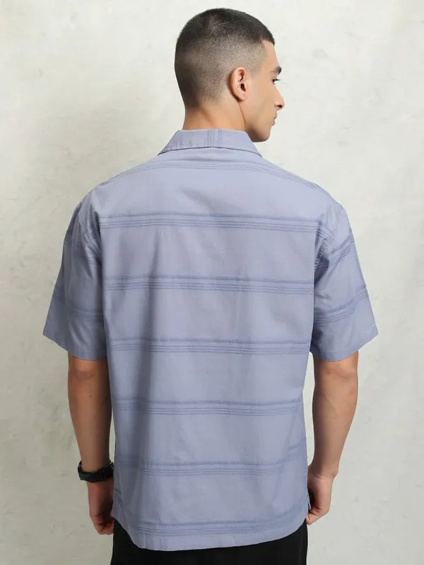 Highlander Men Blue Striped Relaxed Fit Casual Shirt