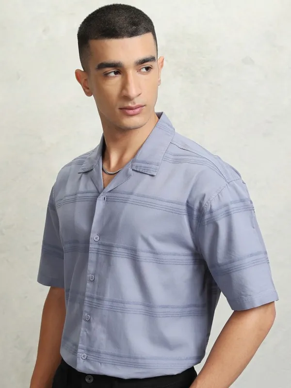 Highlander Men Blue Striped Relaxed Fit Casual Shirt